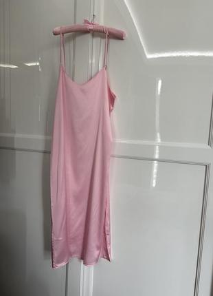 Платье комбинация розовая искусственный шелк нова