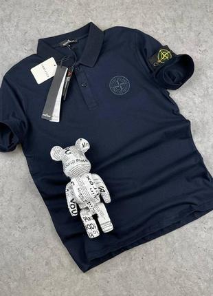 Мужская темно-синяя футболка поло stone island с вышитым логотипом темно-синя чоловіча поло футболка з вишитим лого stone island2 фото