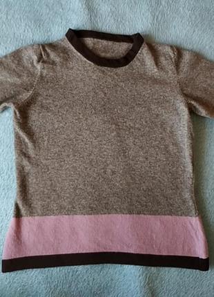 Кашеміровий светр сіро-рожевий із коротким рукавом