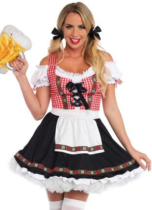 Рольовий костюм офіціантки з октобер фесту декольте в клітку німецький фартук
