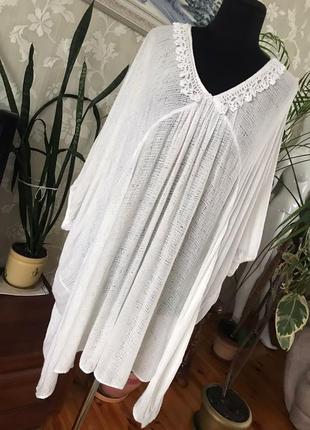 Батал натуральна блуза довга вільного крою мереживо