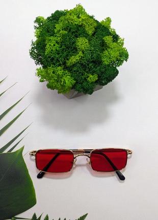 Сонцезахисні окуляри червоні, прямокутні, чоловічі/жіночі, з поляризацією в металевій оправі