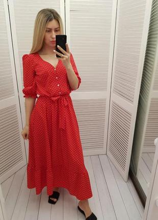 Платье длинное в горошек арт.423 красный в мелкий горошек / цвет красный6 фото