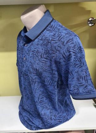 Поло мужское синие, поло листики, мужское поло, поло футболка с воротником на пуговицах, мужское поло тениска2 фото