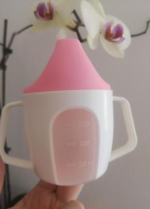 Чашка-поилка курносики с ручками и носиком 150 мл розовая1 фото