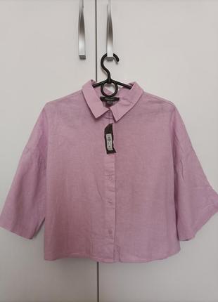 Укороченная льняная рубашка primark, размер m-l.1 фото