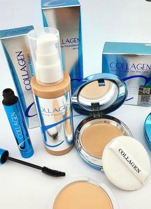 Набор корейской косметики тональный крем enough collagen moisture foundation spf 15+пудра enough collagen+запаска+водостойкая тушь enough