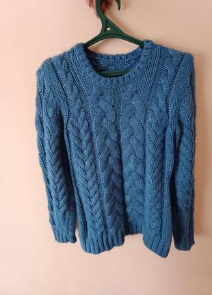 Синий, вязаный свитер1 фото