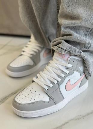 Женские кроссовки nike air jordan 1 grey pink#найк