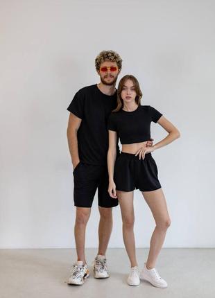 Спортивний костюм family look фемілі лук парний костюми парні для хлопця і дівчини оверсайз чорний1 фото