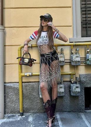 Топ, или экстра мини платье. сетка с бусинами.