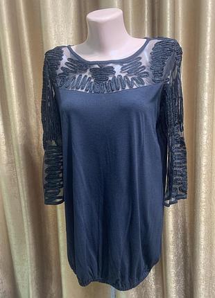 Вечірня ошатна чорна блузка next з мереживом розмір l xl