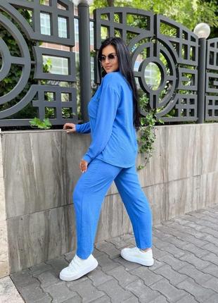 Женский деловой стильный классный классический удобный модный трендовый костюм модный брюки штаны штанишки и + рубашка синий2 фото