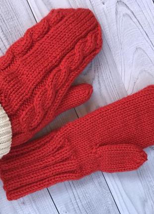 В'язані рукавиці, теплі рукавиці , червоні рукавиці , рукавички вовняні