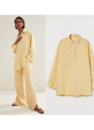 Льняная рубашка женская h&m оверсайз рубашка желтая женская рубашка из льна натуральная рубашка оверсайз лимонная
