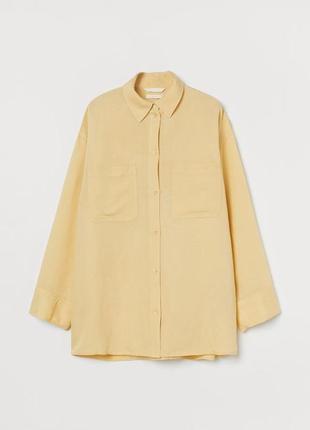 Льняная рубашка женская h&amp;m оверсайз рубашка желтая женская рубашка из льна натуральная рубашка оверсайз лимонная4 фото