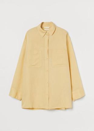Льняная рубашка женская h&m оверсайз рубашка желтая женская рубашка из льна натуральная рубашка оверсайз лимонная4 фото