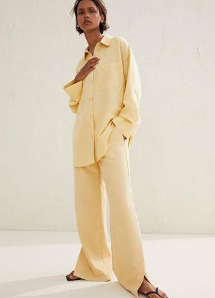 Льняная рубашка женская h&m оверсайз рубашка желтая женская рубашка из льна натуральная рубашка оверсайз лимонная3 фото