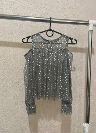 Стильная блузка прозрачная / серебряная блузка 140 / серая блузка со звездочками