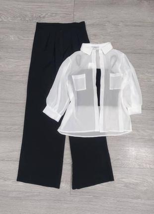 Женский деловой стильный классный классический удобный модный трендовый костюм модный брюки брюки брюки и топ + рубашка черный