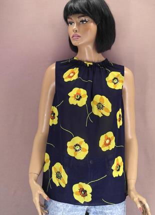 Брендовая шифоновая полупрозрачная блузка "hobbs" с желтыми цветами. размер uk12/ eur40.