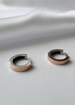 Серебряные сережки серьги кольца широкие  без камней с золотой пластиной 375 серебро 925 пробы 242 3.55г6 фото