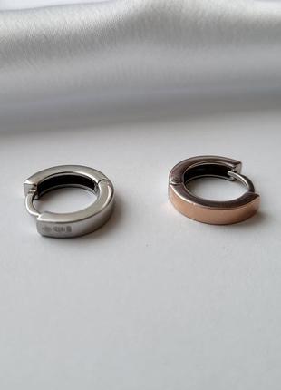 Серебряные сережки серьги кольца широкие  без камней с золотой пластиной 375 серебро 925 пробы 242 3.55г9 фото