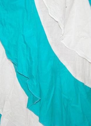 Макси-юбка бело-изумрудная хлопковая с воланами и поясом-косичкой см5 фото