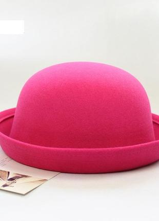 Шляпа женская фетровая котелок розовая2 фото
