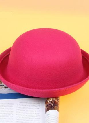 Шляпа женская фетровая котелок розовая3 фото