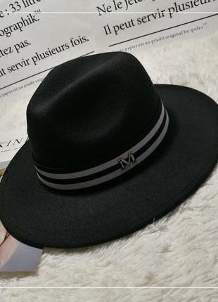 Шляпа женская фетровая федора с лентой в стиле maison michel и устойчивыми полями черная2 фото