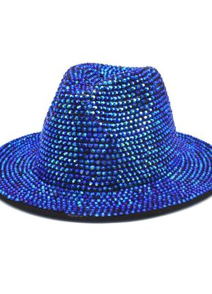 Шляпа федора унисекс crystal с камнями и устойчивыми полями синяя
