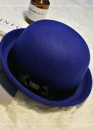 Фетровий капелюх жіночий казанок з бантиком синя