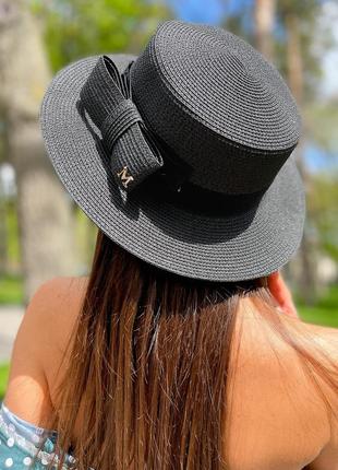 Шляпа женская летняя канотье с бантом черная