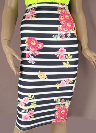 Новая брендовая облегающая юбка - карандаш "misslook" с цветочным принтом. размер uk 8/eur 36.3 фото