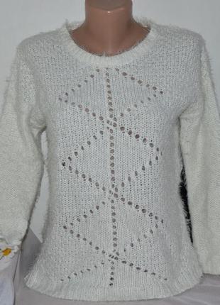 Брендовая белая теплая кофта свитер "травка" в дырочку dunnes акрил1 фото