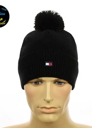 ● зимняя шапка с помпоном - томми хилфигер / tommy hilfiger - черный ●
