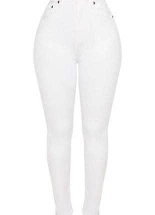 Ідеальні білі еластичні джинси скінні на дуже високій посадці з необробленим низом5 фото