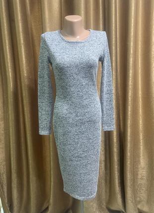 Серое облегающее платье amisu меланж с длинным рукавом размер 36