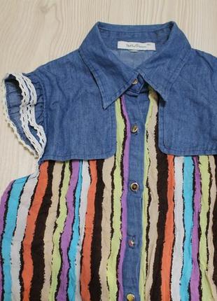 Блузка patty moon джинсовая блуза с рюшами разноцветная полосатая размер s m 42 44 синяя рубашка6 фото