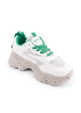 Женские белые кроссовки с зелеными шнурками4 фото