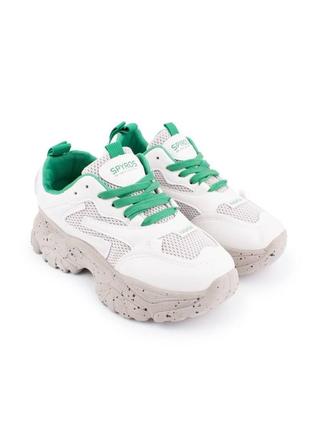 Женские белые кроссовки с зелеными шнурками2 фото
