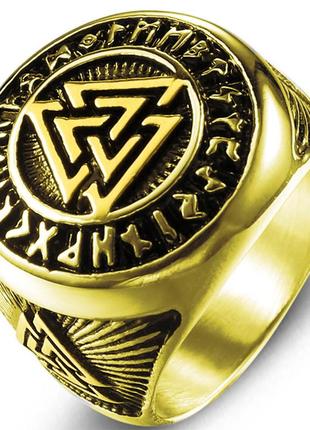 Перстень валкнут в рунічному колі (перстень золотого кольору) (aer-013), розмір (диаметр, мм) розмір 232 фото
