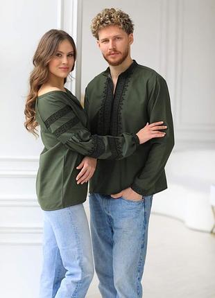 Парный комплект вышиванок милитари хаки