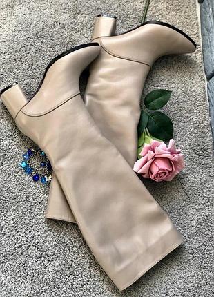 Стильные сапоги  из натуральной кожи с острым носком на каблуке 6см