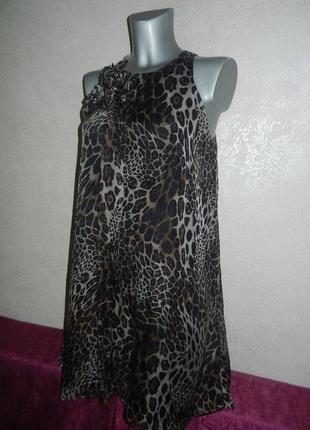 S/м*zara*.оригинал леопардовое нарядное платье, натуральный воздушный шелк4 фото
