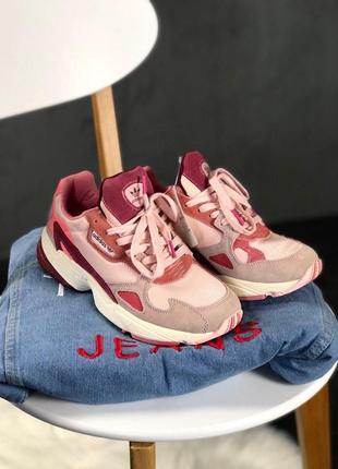 Женские кроссовки  adidas falcon pink burgundy2 фото