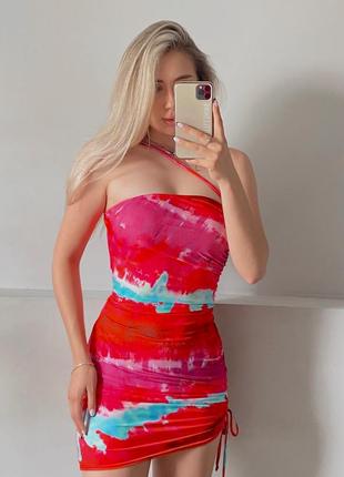 Разноцветное платье на стяжке plt6 фото