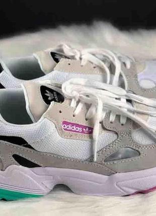 Женские кроссовки  adidas falcon grey white green