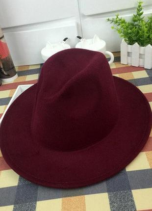 Шляпа женская фетровая федора с устойчивыми полями бордовая (марсала)2 фото